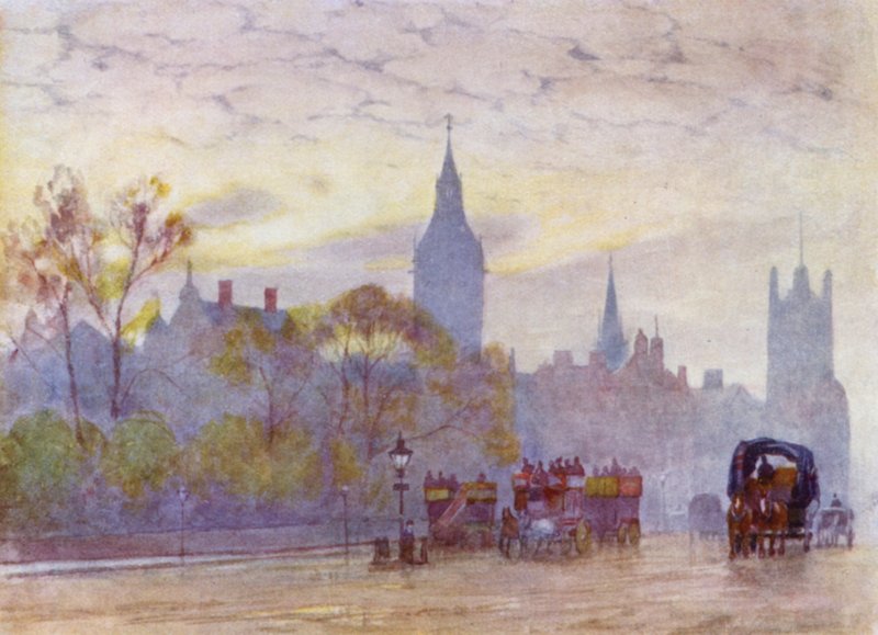 Aamu Whitehallissa (väri litho) tekijältä Herbert Menzies (after) Marshall