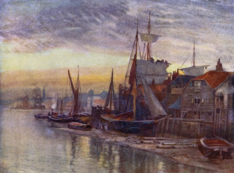 Old Essex Wharf (väri litho) tekijältä Herbert Menzies (after) Marshall