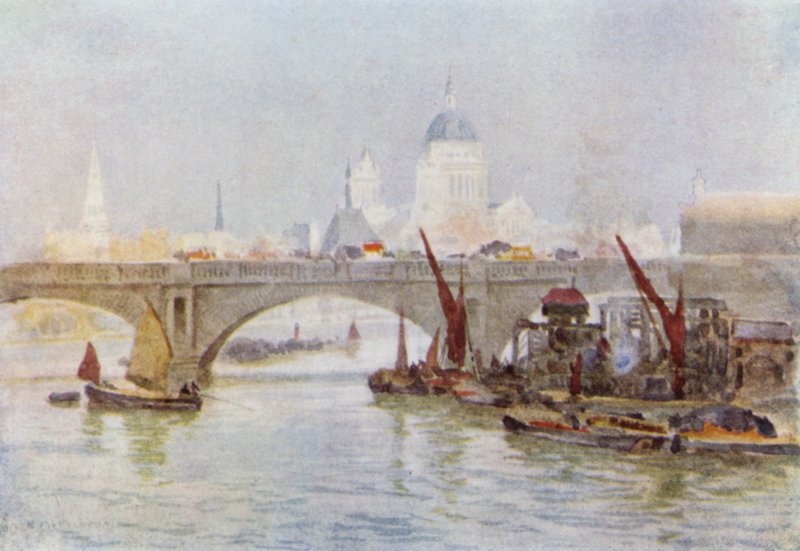 Waterloon sillan eteläpää (väri litho) tekijältä Herbert Menzies (after) Marshall