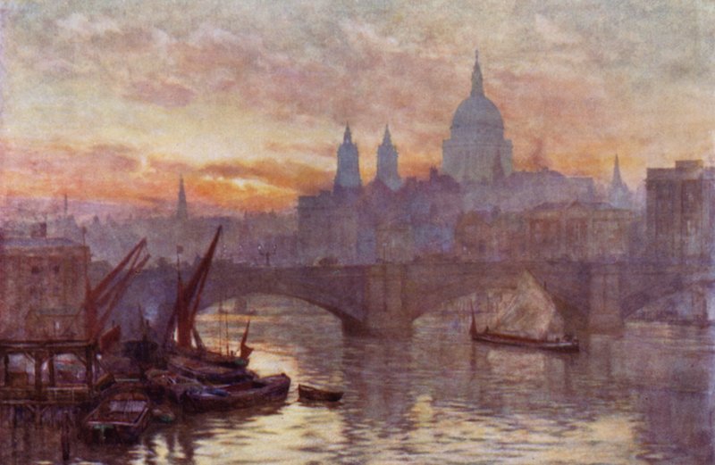 Southwark Bridge ja Pyhän Paavalin katedraali (värilitho) tekijältä Herbert Menzies (after) Marshall