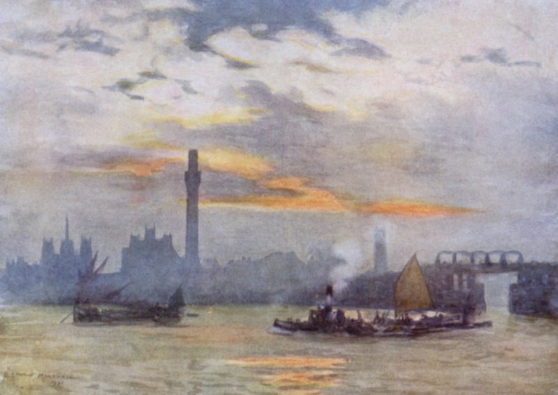 Auringonnousu Lambethissa (väri litho) tekijältä Herbert Menzies (after) Marshall