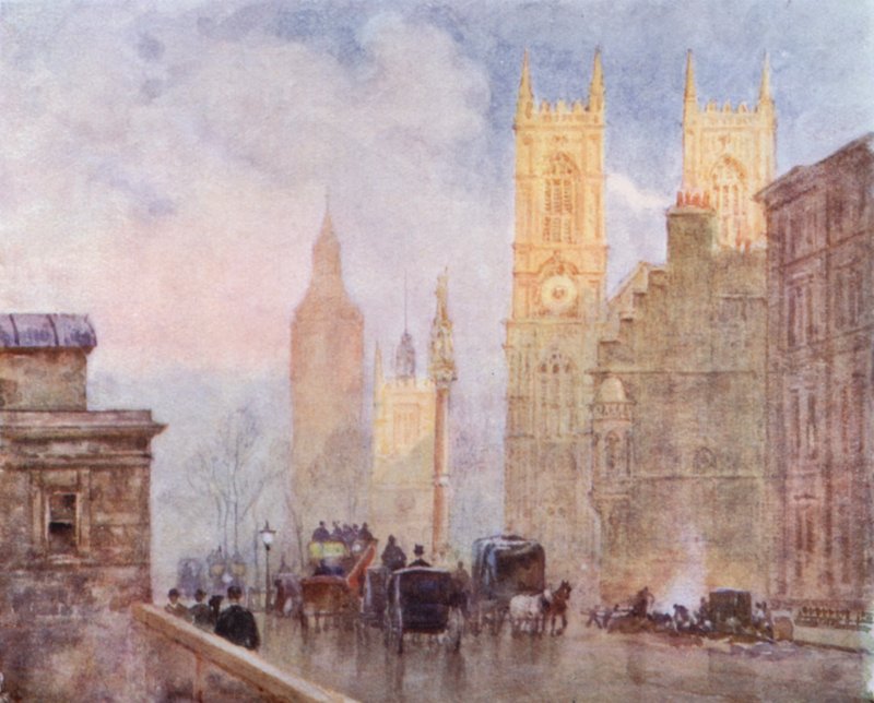 Victoria Streetin loppu, Westminster (värilitho) tekijältä Herbert Menzies (after) Marshall