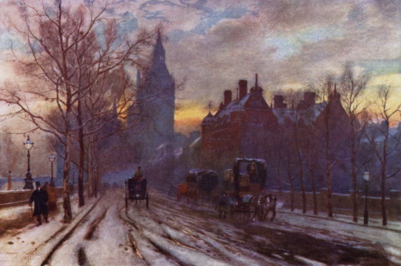 Westminster Embankment (väri litho) tekijältä Herbert Menzies (after) Marshall