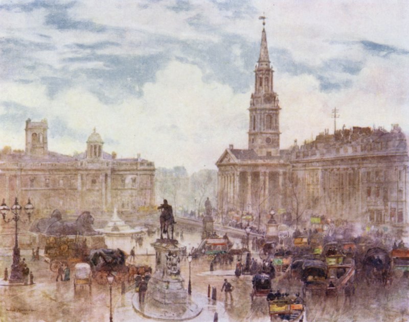 Trafalgar Square (väri litho) tekijältä Herbert Menzies (after) Marshall