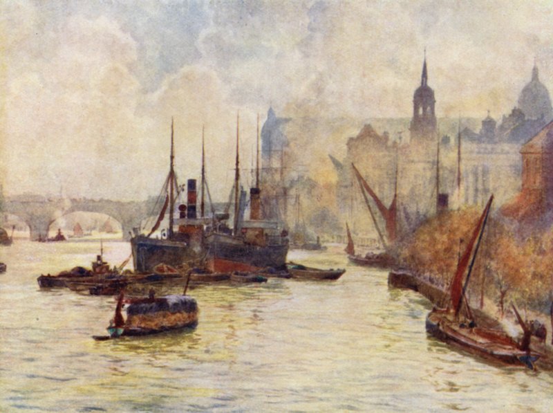 Näkymä Tower Bridgeltä (väri litho) tekijältä Herbert Menzies (after) Marshall