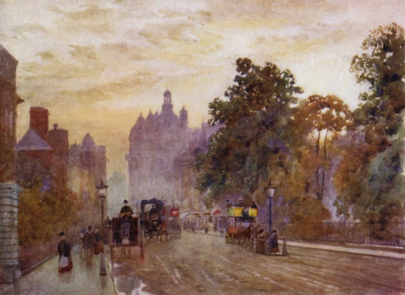 Hyde Park Cornerista länteen (väri litho) tekijältä Herbert Menzies (after) Marshall