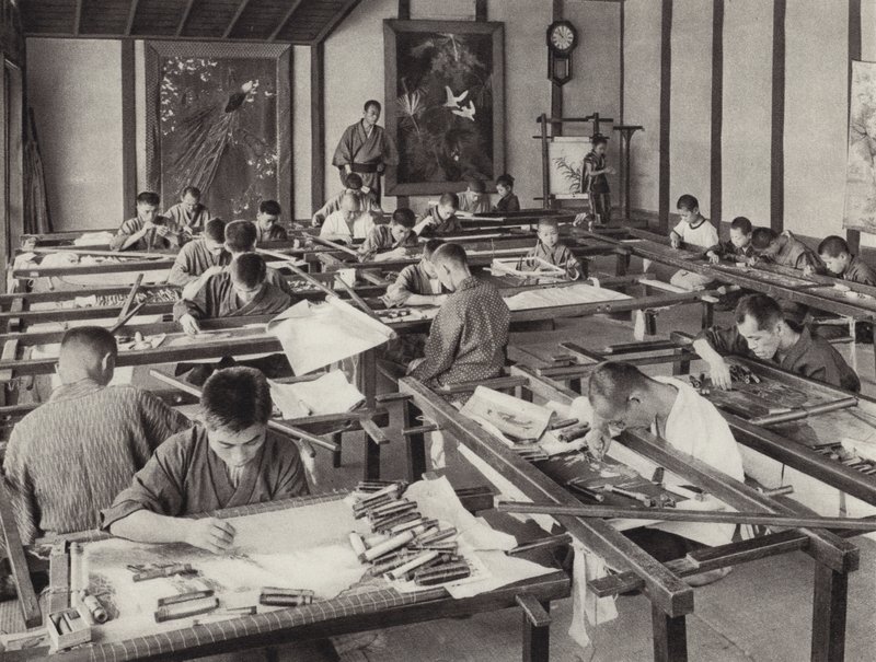 Japani 1920-luvulla: Kirjontakoulu Kiotossa (m/v kuva) tekijältä Herbert Ponting
