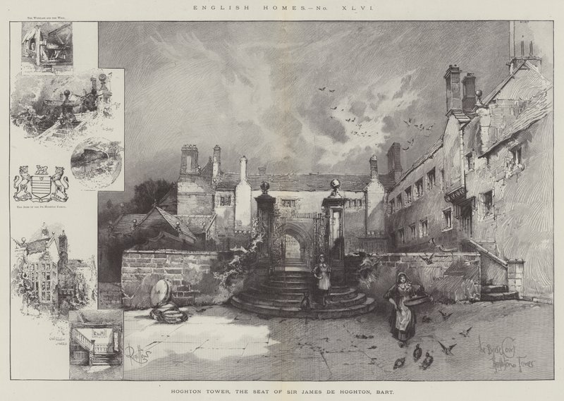 Hoghton Tower, paroni Sir James de Hoghtonin istuntopaikka. tekijältä Herbert Railton