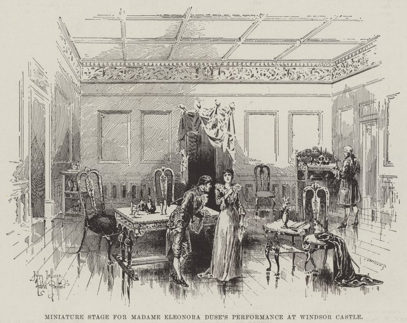 Pienoislava Madame Eleonora Dusen esitykseen Windsorin linnassa tekijältä Herbert Railton