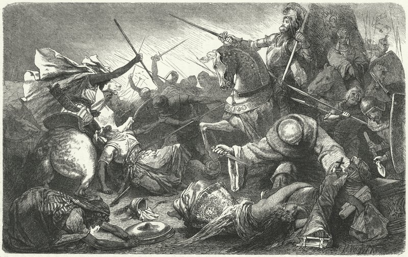 Kristityt taistelevat almohadeja vastaan Las Navas de Tolosan taistelussa Espanjassa, 1212 tekijältä Hermann Vogel