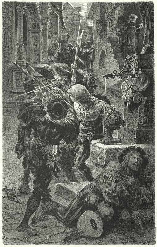 Opiskelijoiden ja Landsknechtien välinen yhteenotto Erfurtissa, 1510 tekijältä Hermann Vogel