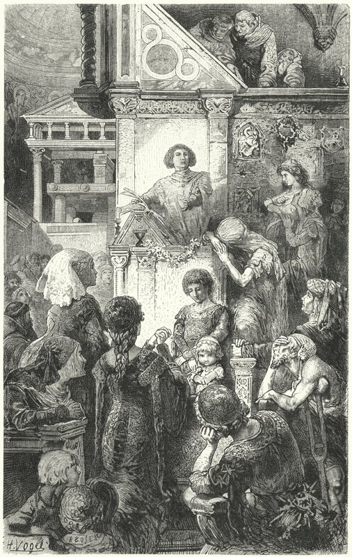 Giovanni Boccaccio lausumassa Dantesin jumalallista komediaa Firenzen ihmisille, 1300-luku tekijältä Hermann Vogel