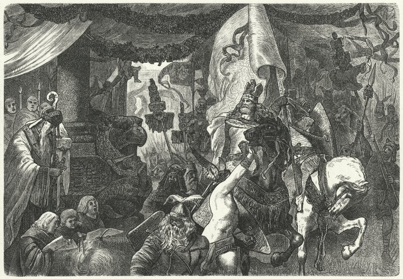 Theoderik Suuri, ostrogoottien kuningas, saapumassa Roomaan tekijältä Hermann Vogel