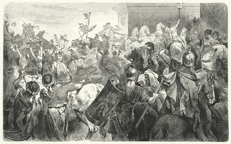 Scipio Aemilianuksen voitto Karthagon tuhon jälkeen kolmannessa puunilaissodassa, 146 eaa. tekijältä Hermann Vogel