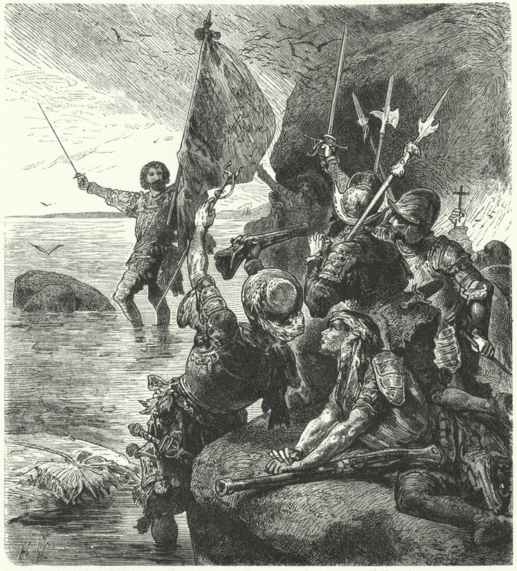 Vasco Nunez de Balboa vaatii Tyynen valtameren Espanjalle vuonna 1513 tekijältä Hermann Vogel