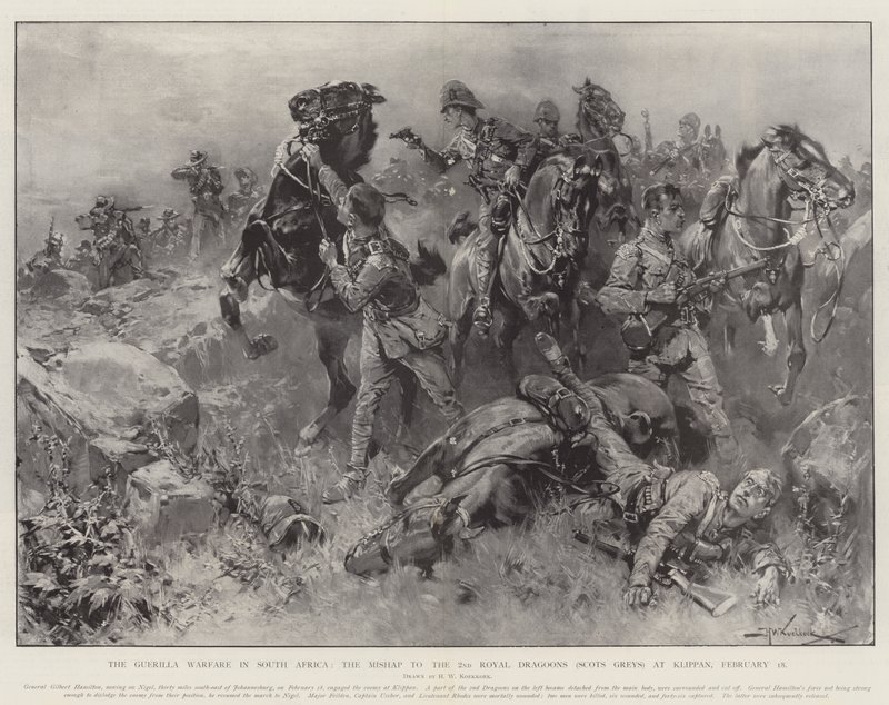 Guerilla Warfare Etelä-Afrikassa, onnettomuus 2. Royal Dragonsille (Scots Greys) Klippanissa, 18. helmikuuta tekijältä Hermanus Willem Koekkoek