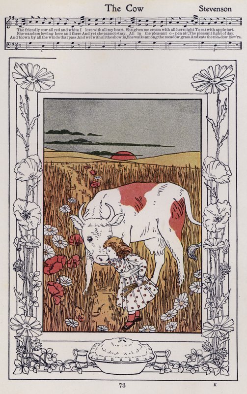 Lehmä (väri litho) tekijältä Hilda Broughton