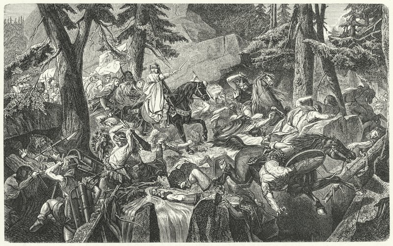 Charlemagne ylittää Alpit, 773 (kaiverrus) tekijältä Hippolyte Delaroche