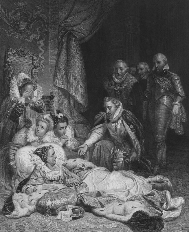 Kuningatar Elisabetin kuolema (kaiverrus) tekijältä Hippolyte Delaroche