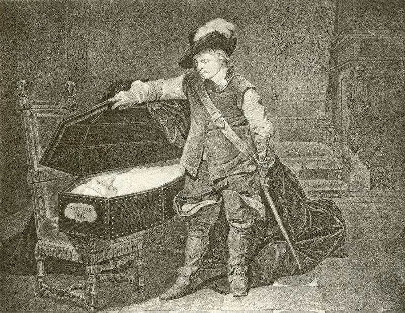 Oliver Cromwell katselee kuningas Kaarle I:n ruumista (syväpaino). tekijältä Hippolyte Delaroche