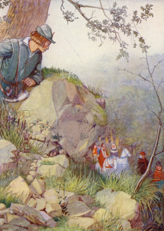 Robin Hood metsässä (värilitografia) tekijältä Honor Charlotte Appleton