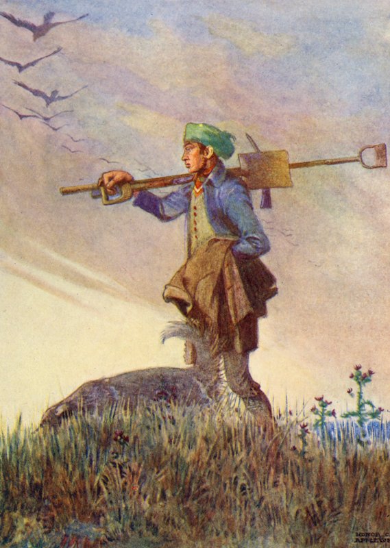 "The toil-worn cottar frae his labour goes" (värilitografia) tekijältä Honor Charlotte Appleton