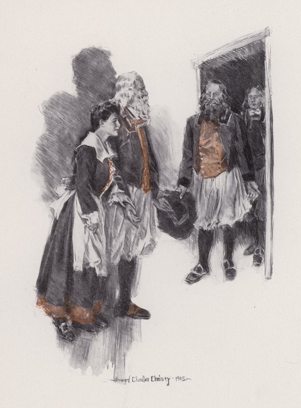 Kuvitus Evangelinelle, Tarina Arcadiesta, kirjoittanut Henry Wadsworth Longfellow (litho) tekijältä Howard Chandler (after) Christy