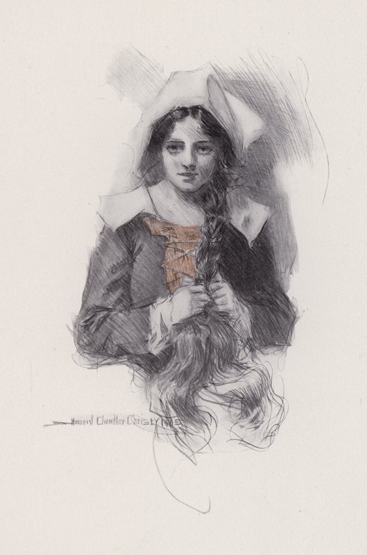 Kuvitus Evangelinelle, Tarina Arcadiesta, kirjoittanut Henry Wadsworth Longfellow (litho) tekijältä Howard Chandler (after) Christy