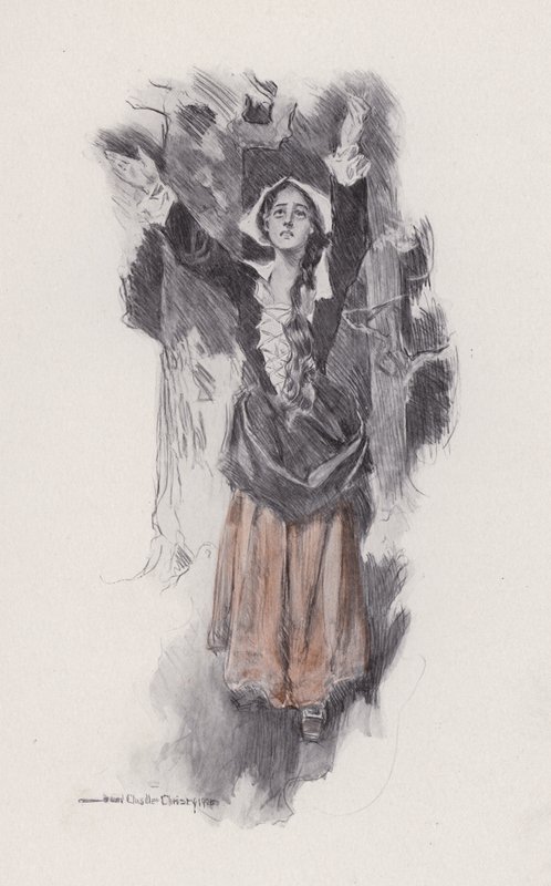 Kuvitus Evangelinelle, Tarina Arcadiesta, kirjoittanut Henry Wadsworth Longfellow (litho) tekijältä Howard Chandler (after) Christy