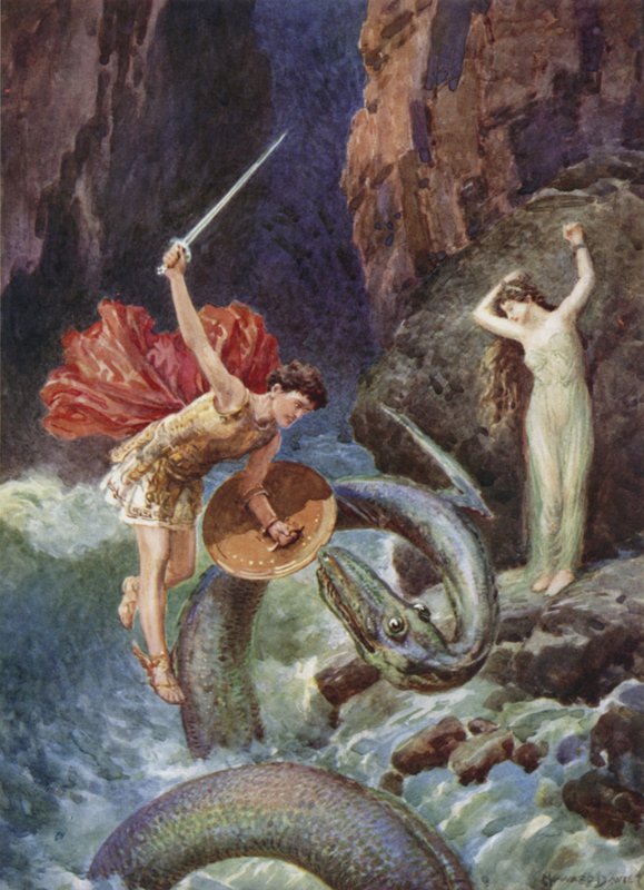 Ilman korkeudelta putosi Perseus. Kirjasta Kuinka Perseus tuli Etiopsiin (värilitho) tekijältä Howard Davie