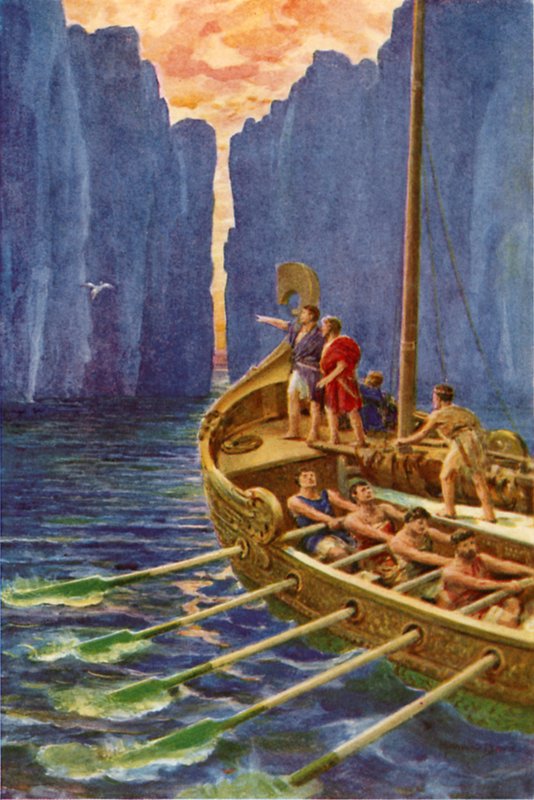 "Hera on lähettänyt meille lentäjän; seuratkaamme ovelaa lintua" (väri litho) tekijältä Howard Davie