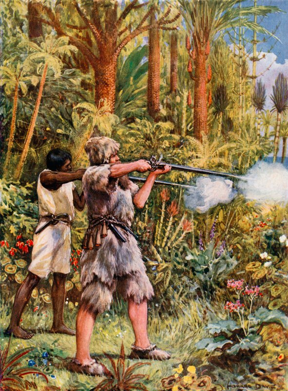 Kuvitus Robinson Crusoelle tekijältä Howard Davie
