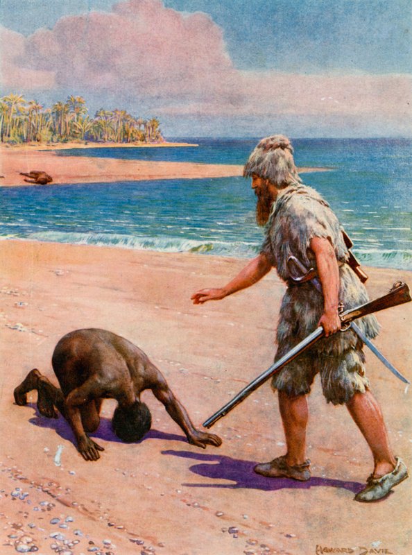 Kuvitus Robinson Crusoelle tekijältä Howard Davie