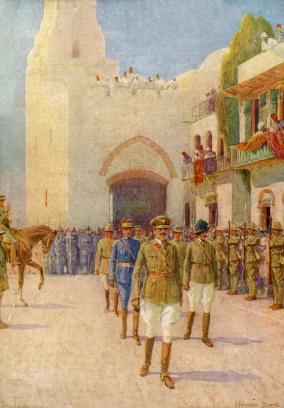 Lord Allenby saapuu Jerusalemiin (väri litho) tekijältä Howard Davie