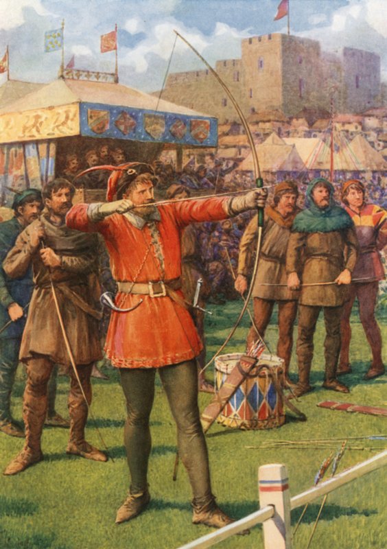 "Robin Hood vapunpäivän juhlissa" (väri litho) tekijältä Howard Davie