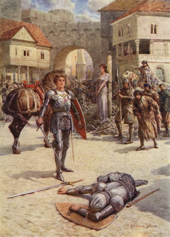 St George to the Rescue, ylpeä Earl of Coventry makasi kuolleena (väri litho) tekijältä Howard Davie