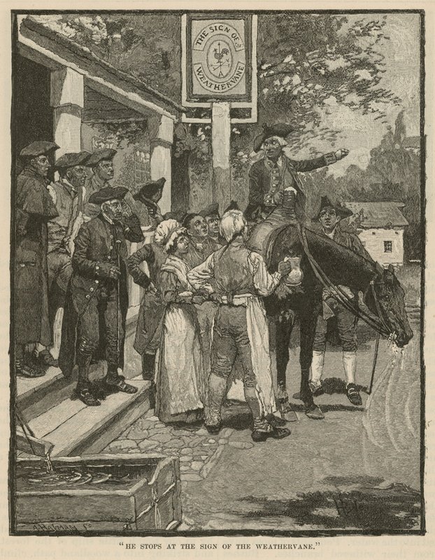 Hän pysähtyy tuuliviirimerkin kohdalle tekijältä Howard Pyle