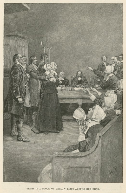 Hänen päänsä ympärillä on parvi keltaisia lintuja tekijältä Howard Pyle