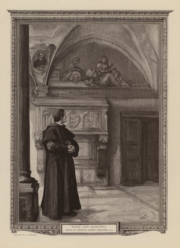 Munkki ja Madonna (kaiverrus) tekijältä Hubert von (after) Herkomer