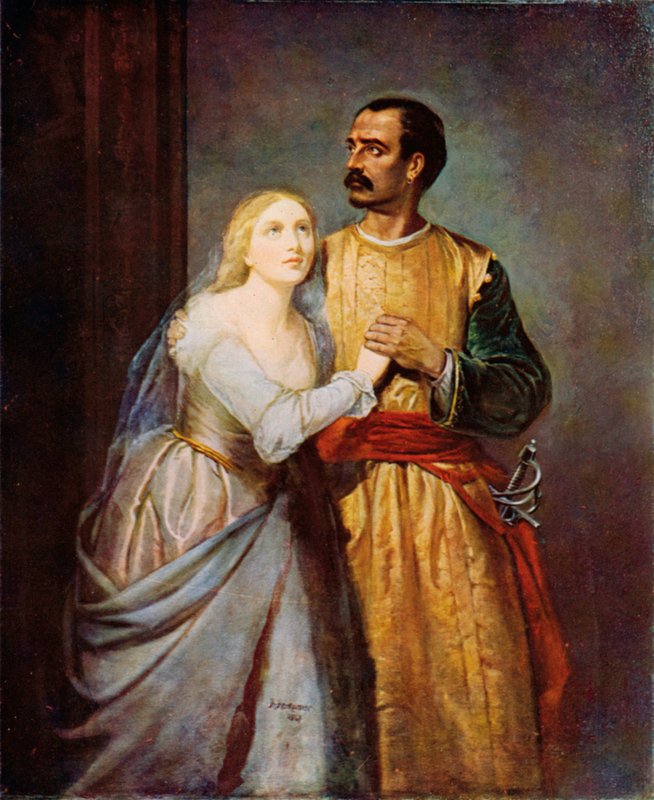 Shakespeare: Othello ja Desdemona, Othello, I näytös, kohtaus 3 (värilitho) tekijältä Hubert von (after) Herkomer