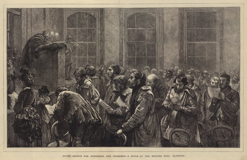 Jumalanpalvelus paimenille ja paimenille, tutkimus Berners Hallissa Islingtonissa tekijältä Hubert von Herkomer