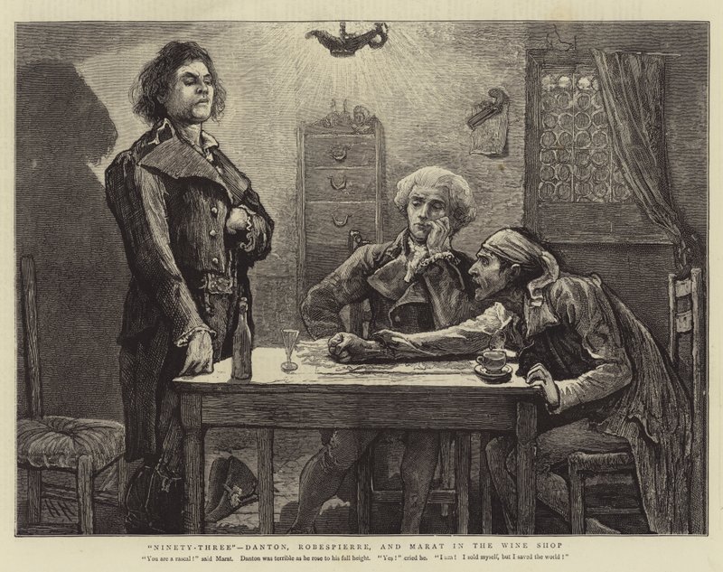 Ninety-Three, Danton, Robespierre ja Marat viinikaupassa tekijältä Hubert von Herkomer