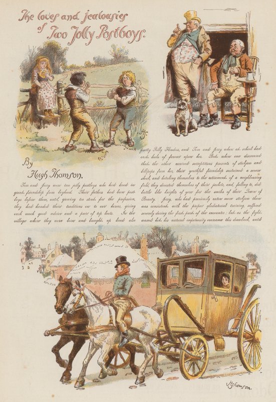 Kahden Jolly Postboyn rakkaudet ja kateudet (chromolitho) tekijältä Hugh Thomson