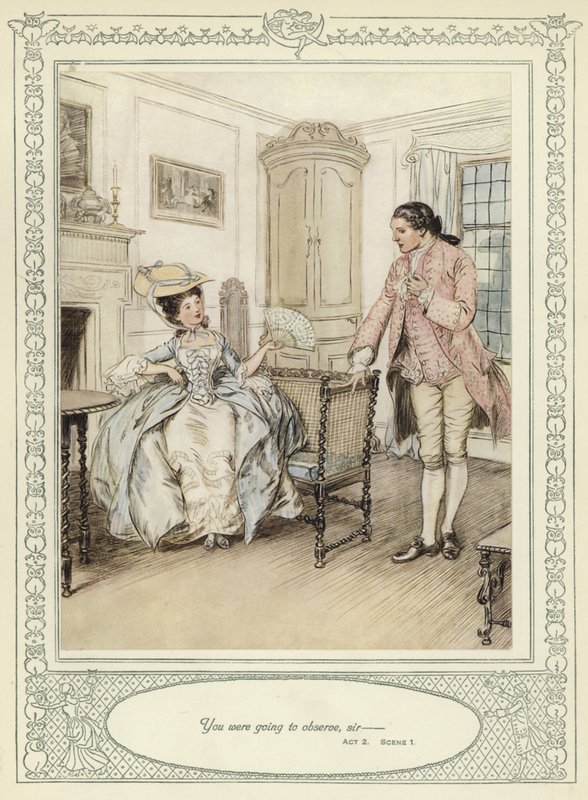Kuvitus Goldsmithin teokseen She Stoops to Conquer tekijältä Hugh Thomson