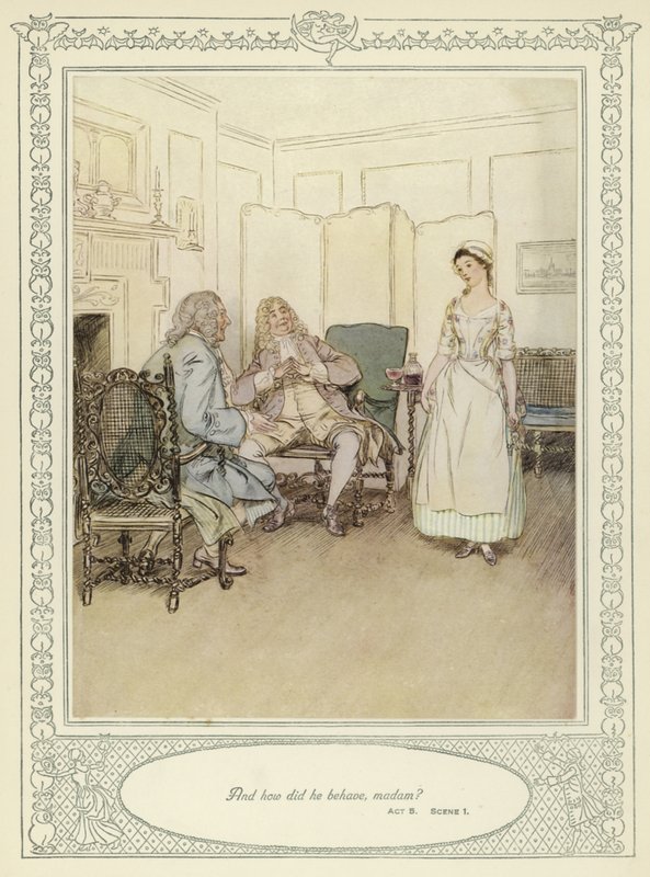 Kuvitus Goldsmithin teokseen She Stoops to Conquer tekijältä Hugh Thomson