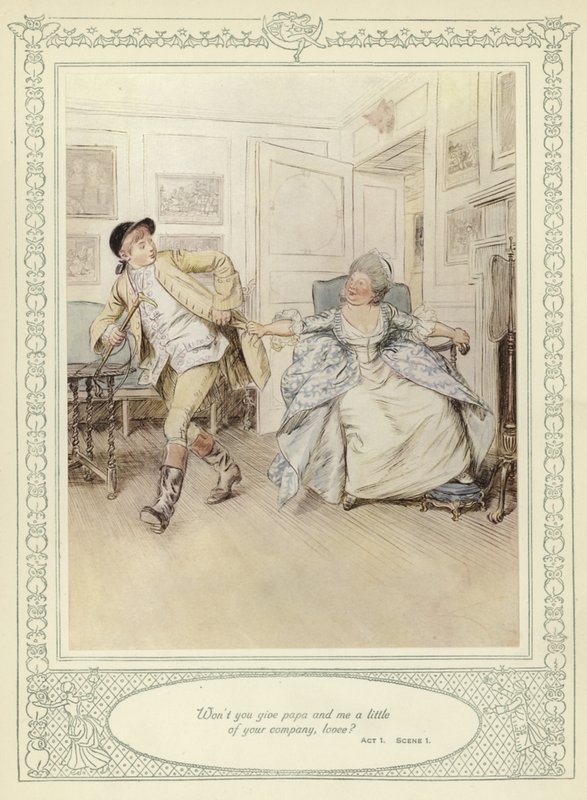 Kuvitus Goldsmithin teokseen She Stoops to Conquer tekijältä Hugh Thomson
