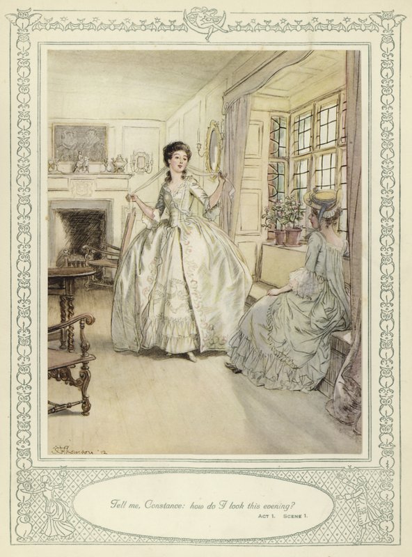 Kuvitus Goldsmithin teokseen She Stoops to Conquer tekijältä Hugh Thomson