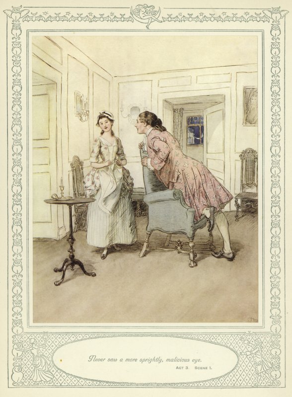 Kuvitus Goldsmithin teokseen She Stoops to Conquer tekijältä Hugh Thomson