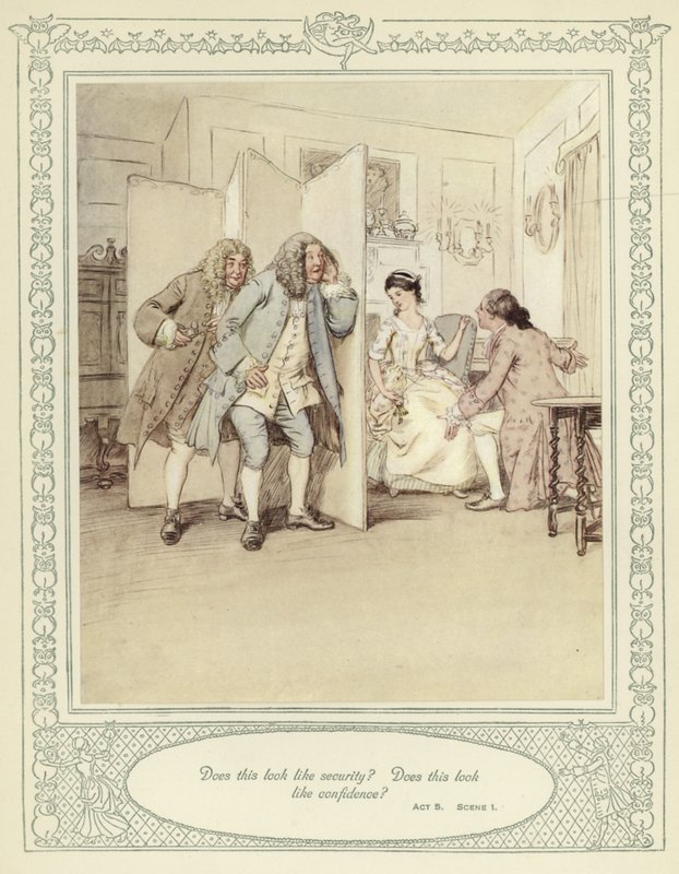 Kuvitus Goldsmithin teokseen She Stoops to Conquer tekijältä Hugh Thomson