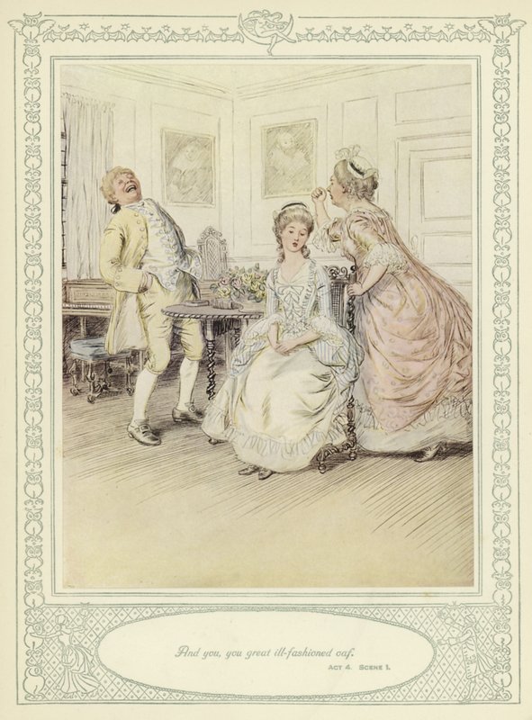 Kuvitus Goldsmithin teokseen She Stoops to Conquer tekijältä Hugh Thomson